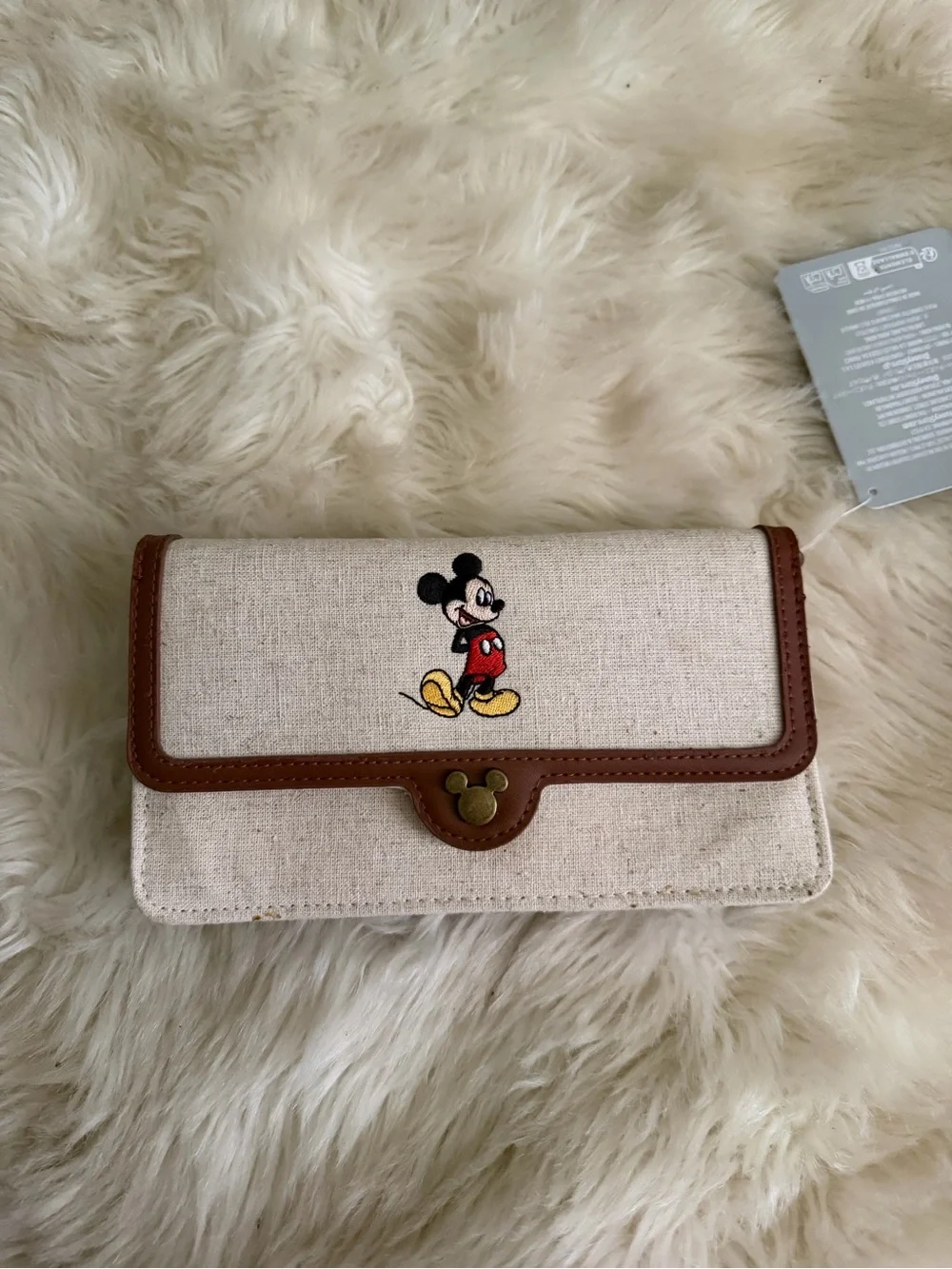 Disney Beige Canvas Crossbody with Brown Trim and Mickey Embroidery